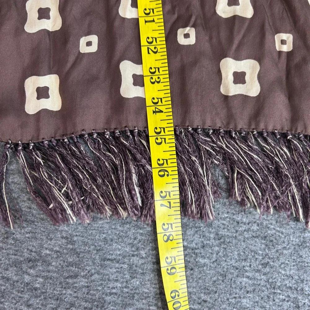 Vintage Finchley New York Chicago Silk Scarf Brown Geometric Fringe Trim 59 Inch - Picture 3 of 6